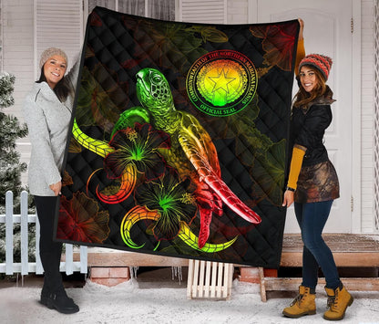 CNMI Polynesian Premium Quilt - Turtle With Blooming Hibiscus reggae