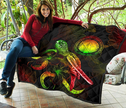 CNMI Polynesian Premium Quilt - Turtle With Blooming Hibiscus reggae
