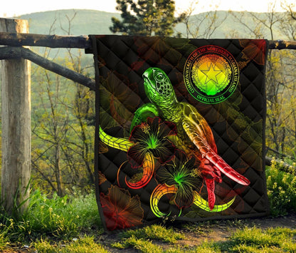 CNMI Polynesian Premium Quilt - Turtle With Blooming Hibiscus reggae