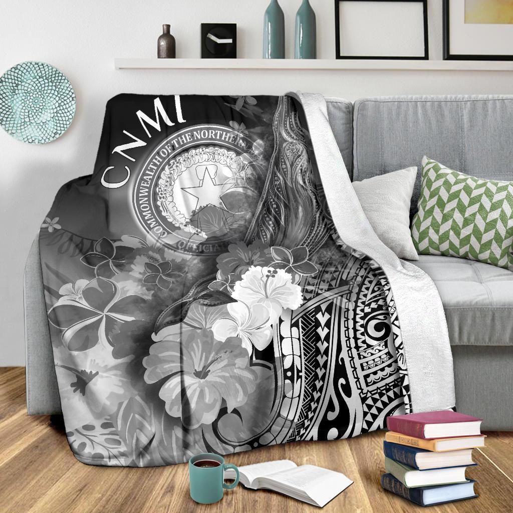 CNMI Premium Blanket - Humpback Whale with Tropical Flowers (White)