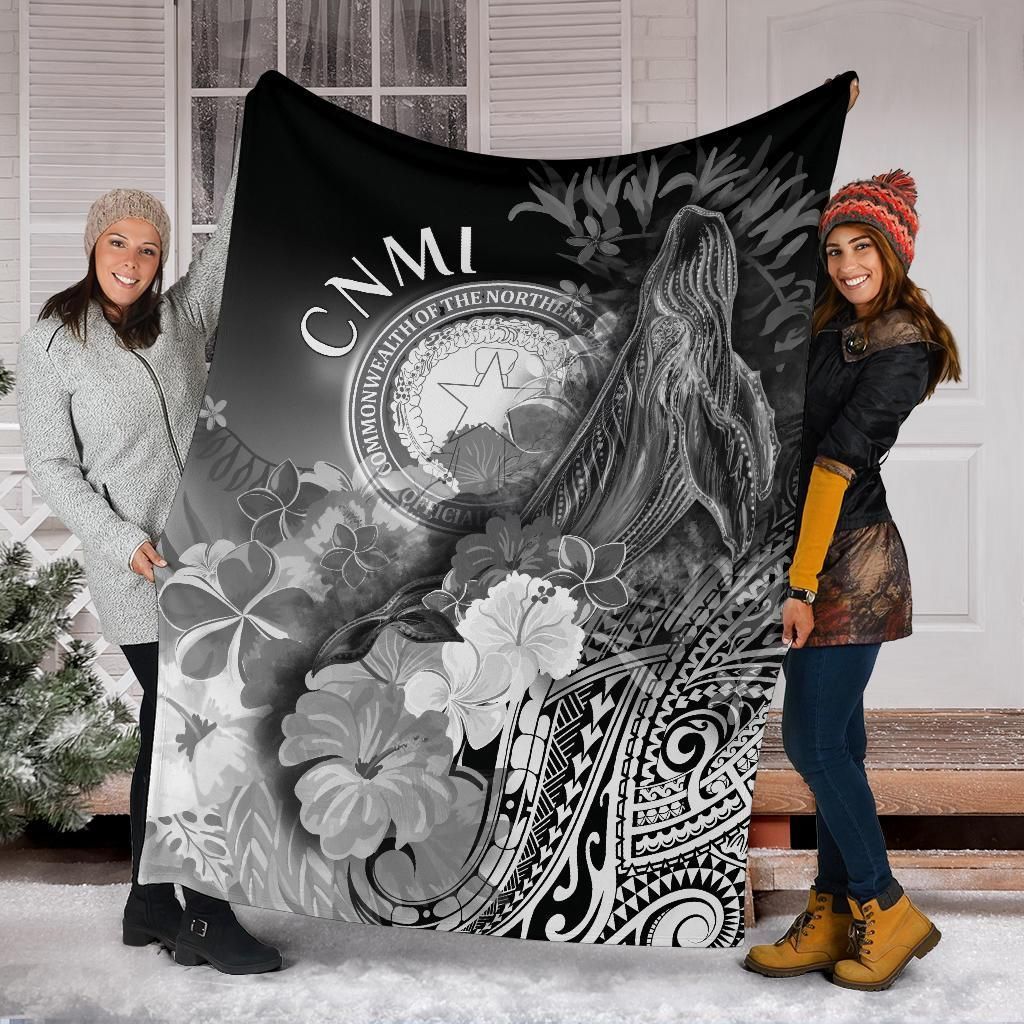 CNMI Premium Blanket - Humpback Whale with Tropical Flowers (White)
