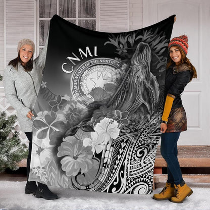 CNMI Premium Blanket - Humpback Whale with Tropical Flowers (White)