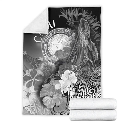 CNMI Premium Blanket - Humpback Whale with Tropical Flowers (White)