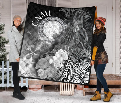 CNMI Premium Quilt - Humpback Whale with Tropical Flowers (White)