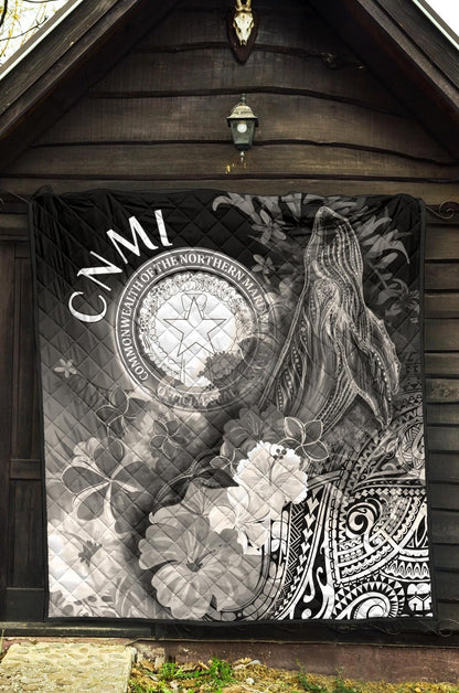 CNMI Premium Quilt - Humpback Whale with Tropical Flowers (White)