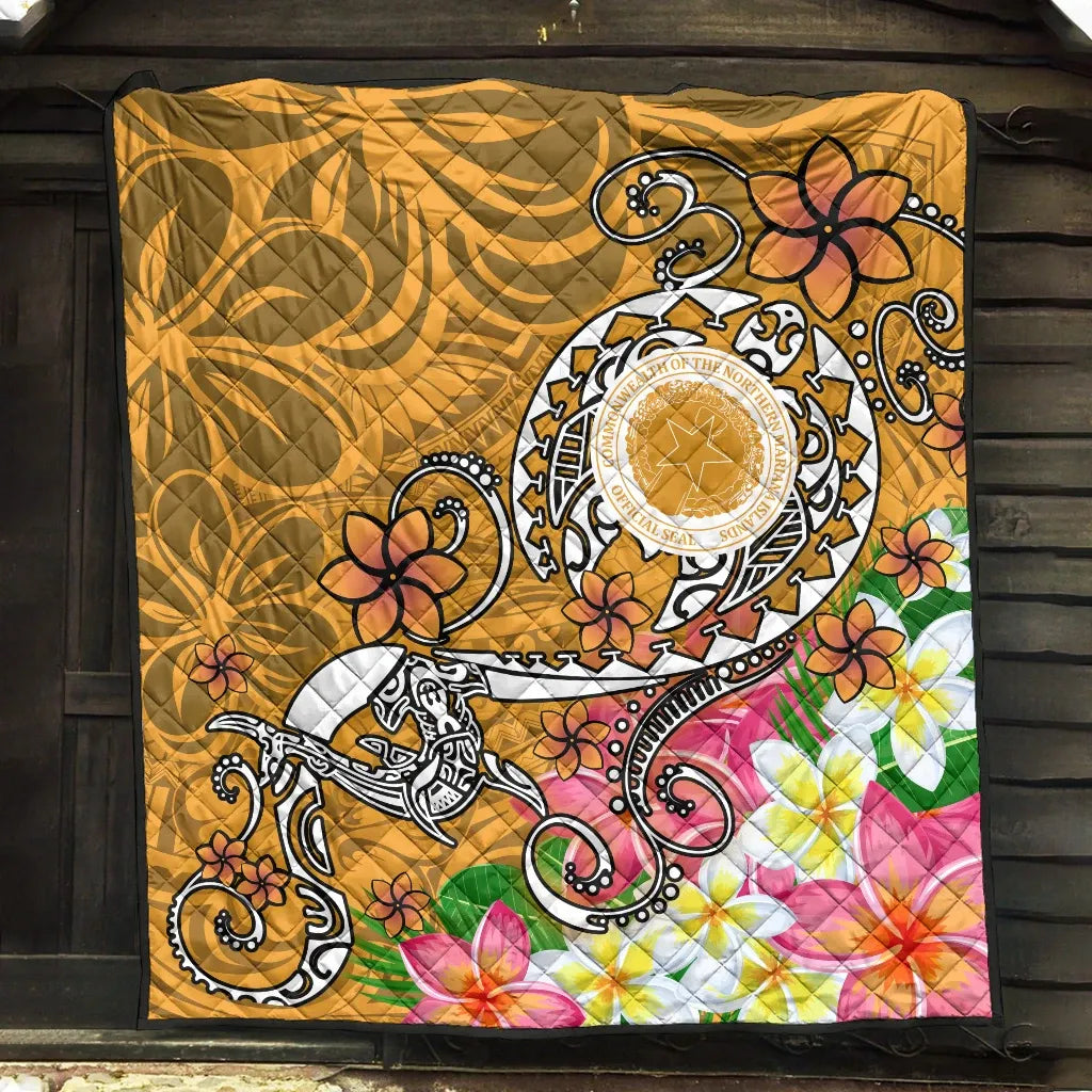 CNMI Premium Quilt  - Turtle Plumeria (Gold)