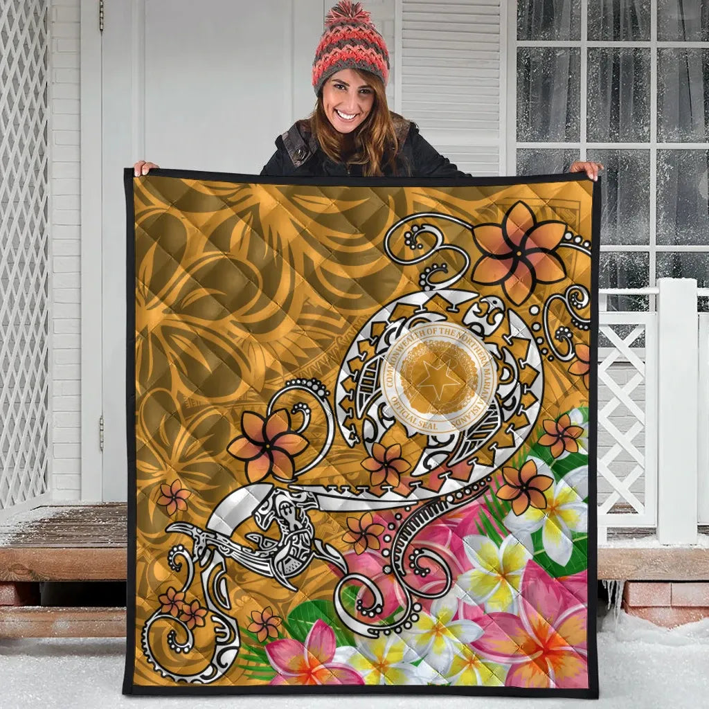CNMI Premium Quilt  - Turtle Plumeria (Gold)