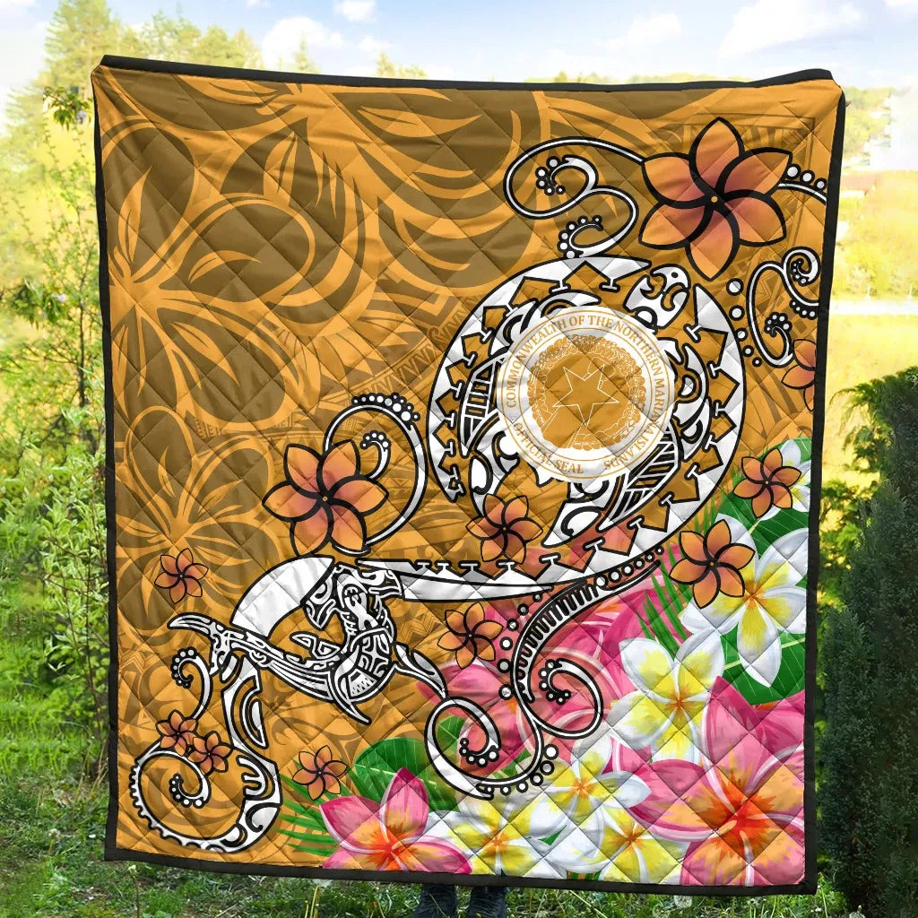 CNMI Premium Quilt  - Turtle Plumeria (Gold)