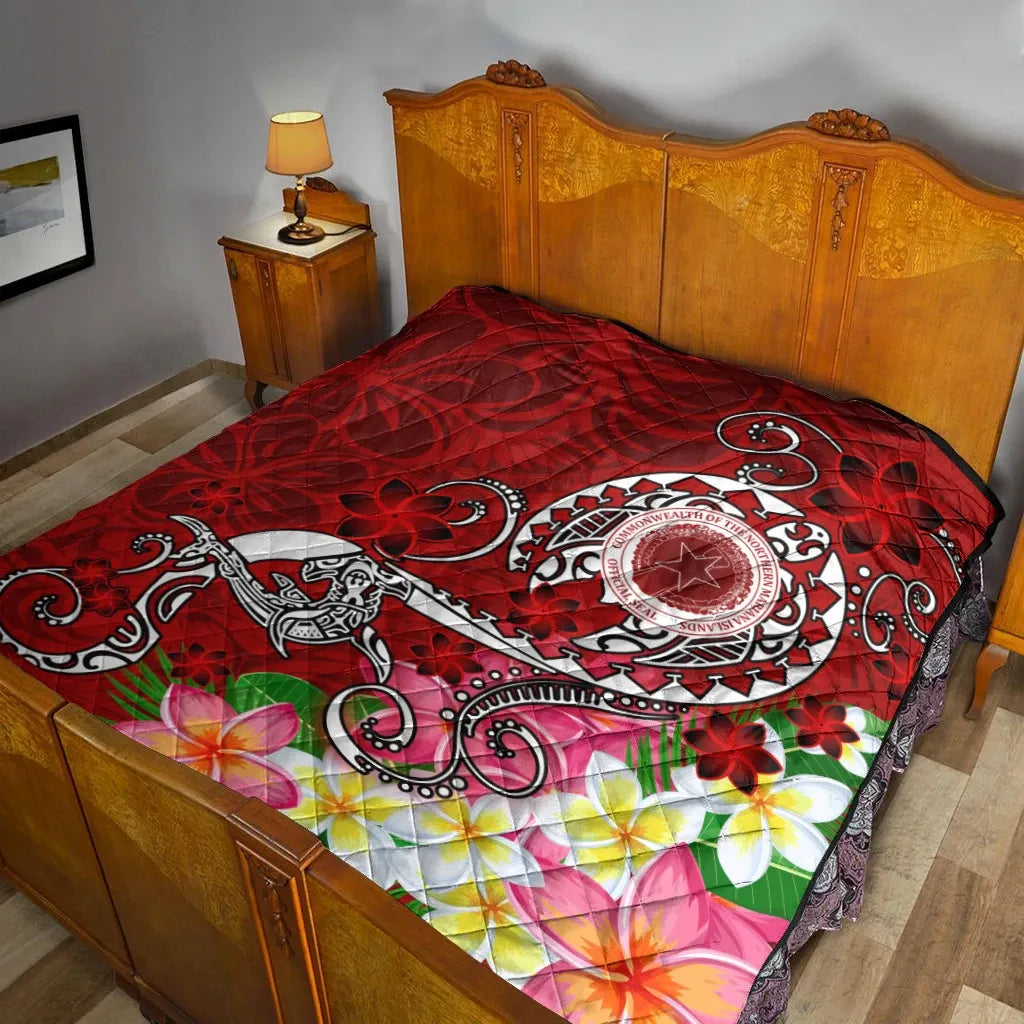 CNMI Premium Quilt  - Turtle Plumeria (Red)