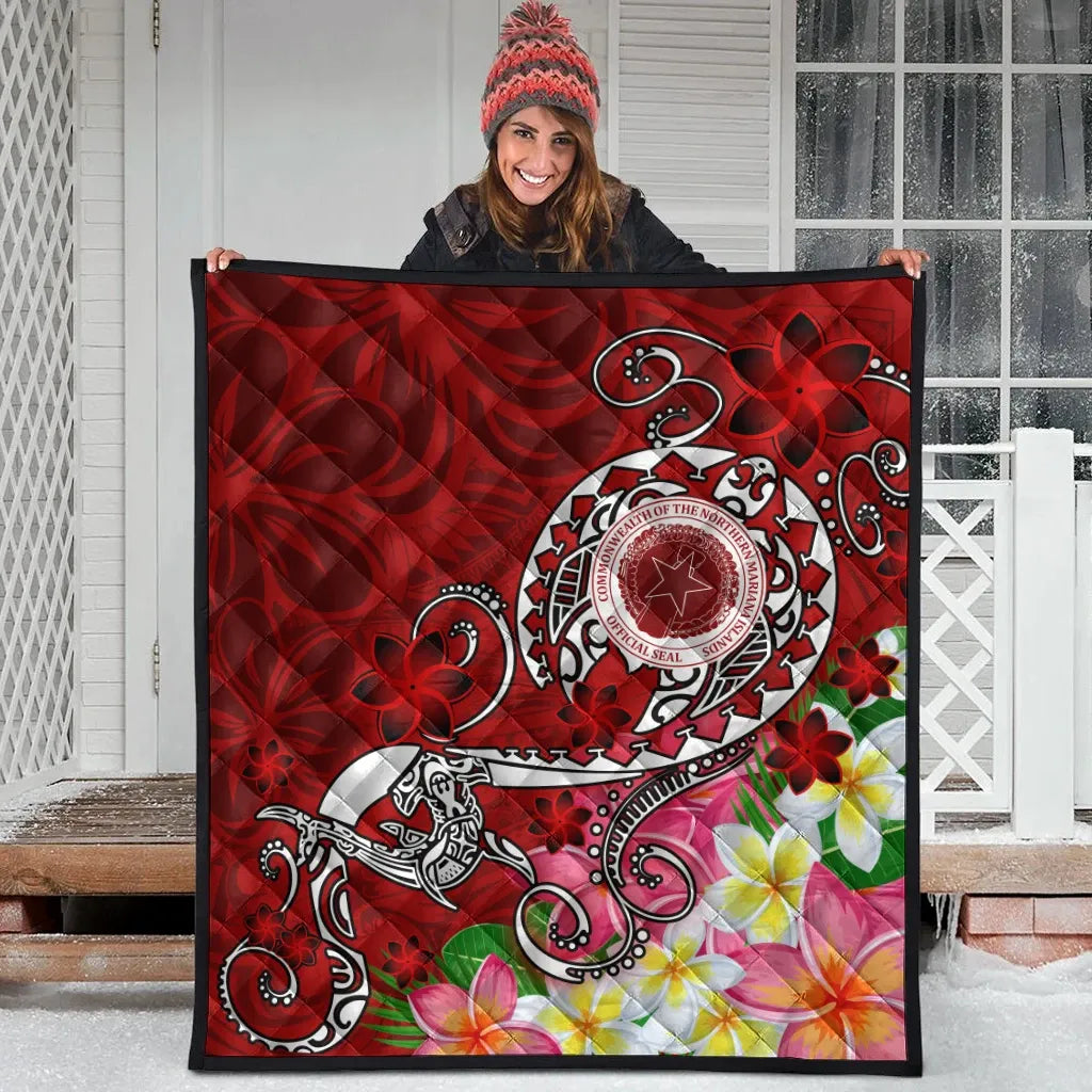 CNMI Premium Quilt  - Turtle Plumeria (Red)