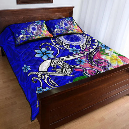 CNMI Quilt Bed Set - Turtle Plumeria (Blue)