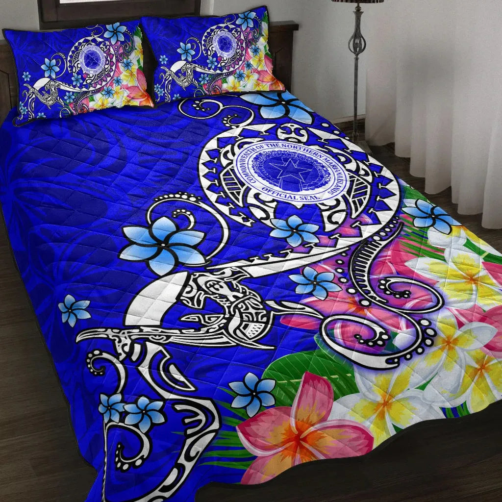 CNMI Quilt Bed Set - Turtle Plumeria (Blue)