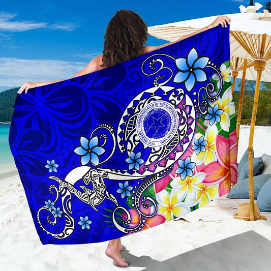 CNMI Sarong - Turtle Plumeria (Blue)