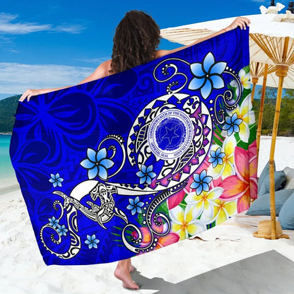 CNMI Sarong - Turtle Plumeria (Blue)