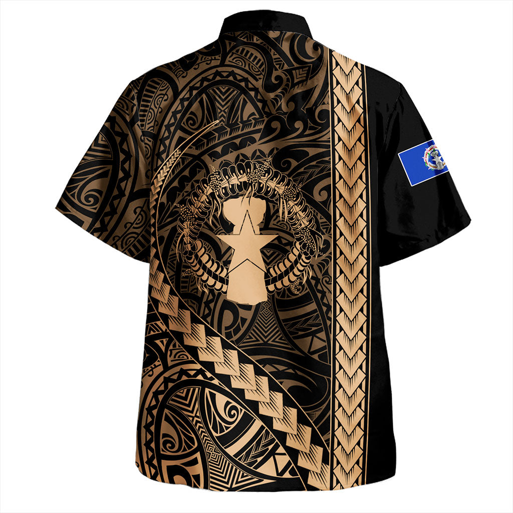 Northern Mariana Islands Hawaiian Shirt Coat Of Arms Polynesian Tribal Gold