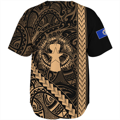 Northern Mariana Islands Baseball Shirt Coat Of Arms Polynesian Tribal Gold