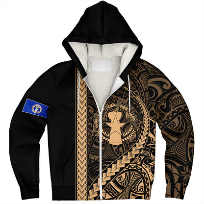 Northern Mariana Islands Sherpa Hoodie Coat Of Arms Polynesian Tribal Gold
