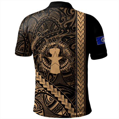 Northern Mariana Islands Polo Shirt Coat Of Arms Polynesian Tribal Gold