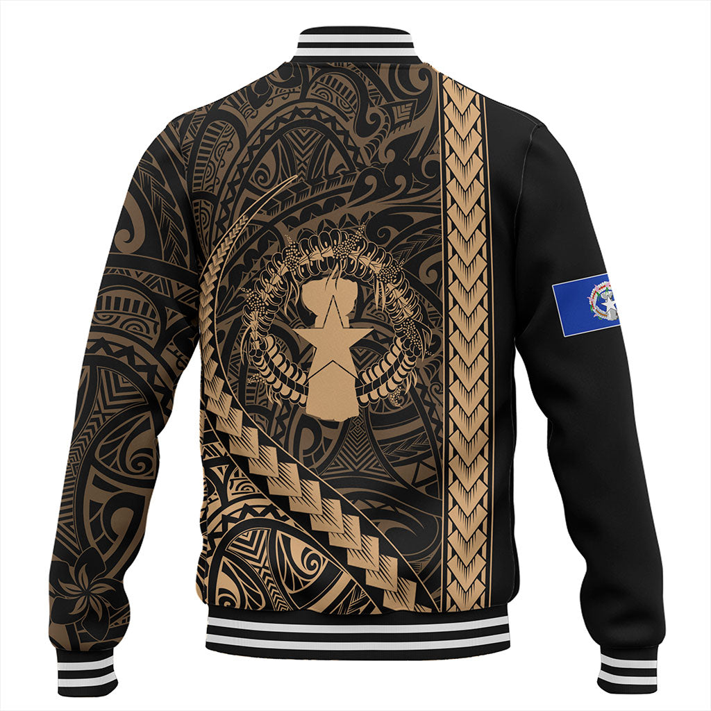 Northern Mariana Islands Baseball Jacket Coat Of Arms Polynesian Tribal Gold