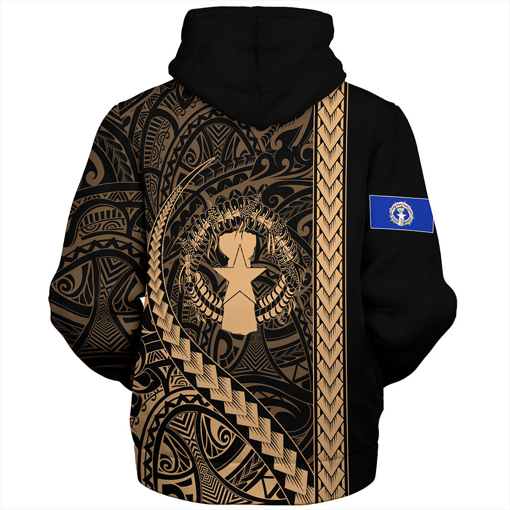 Northern Mariana Islands Sherpa Hoodie Coat Of Arms Polynesian Tribal Gold
