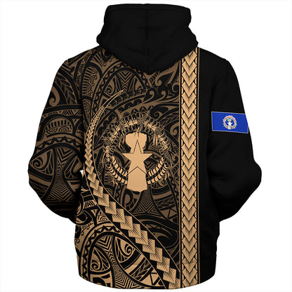Northern Mariana Islands Sherpa Hoodie Coat Of Arms Polynesian Tribal Gold