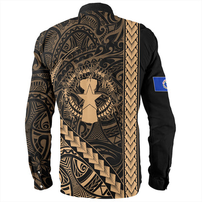 Northern Mariana Islands Long Sleeve Shirt Coat Of Arms Polynesian Tribal Gold