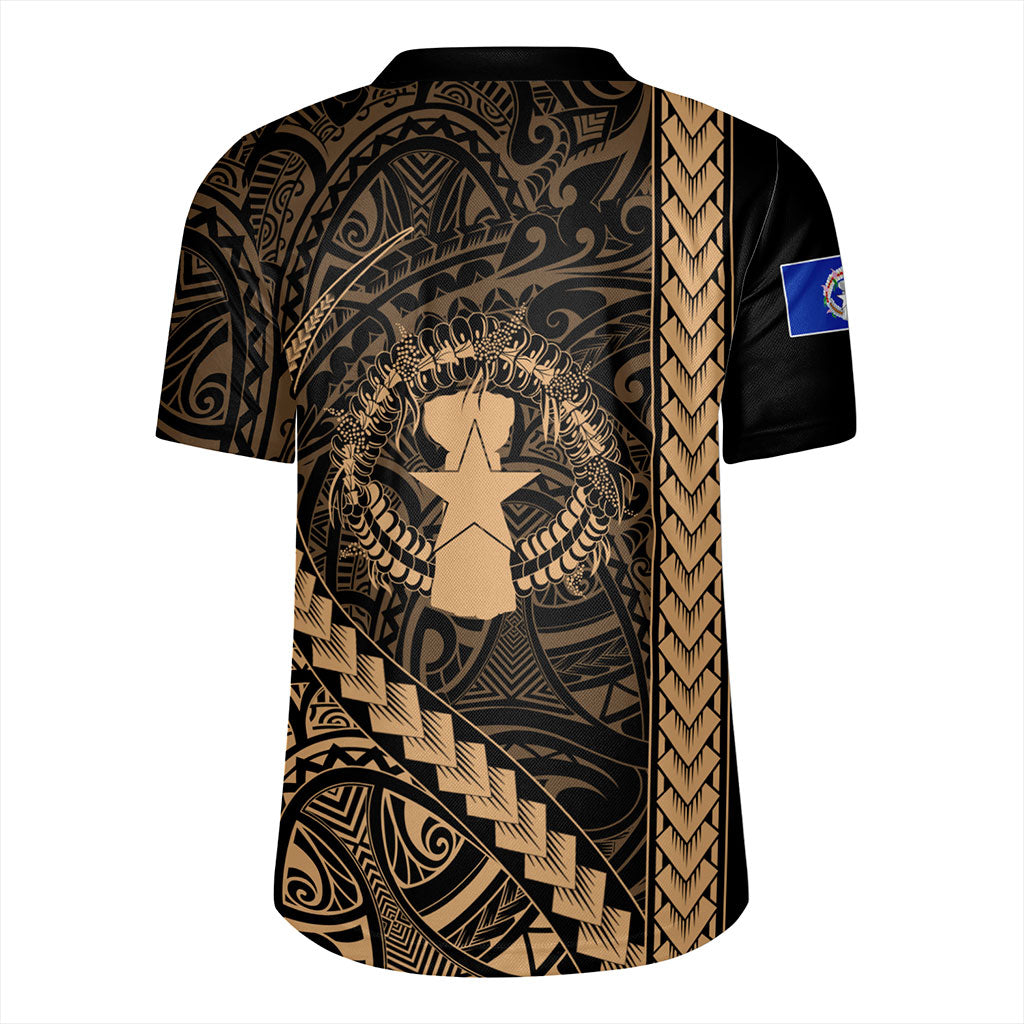 Northern Mariana Islands Rugby Jersey Coat Of Arms Polynesian Tribal Gold