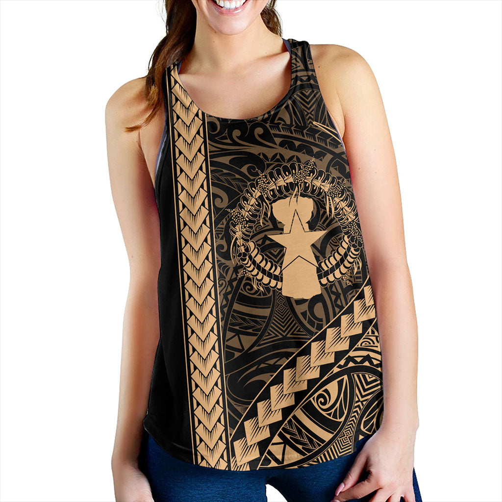 Northern Mariana Islands Women Tank Coat Of Arms Polynesian Tribal Gold