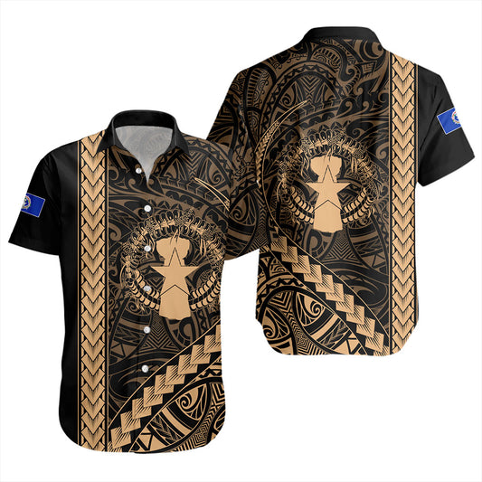 Northern Mariana Islands Short Sleeve Shirt Coat Of Arms Polynesian Tribal Gold