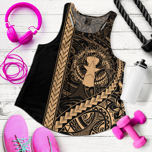 Northern Mariana Islands Women Tank Coat Of Arms Polynesian Tribal Gold