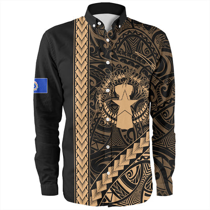 Northern Mariana Islands Long Sleeve Shirt Coat Of Arms Polynesian Tribal Gold