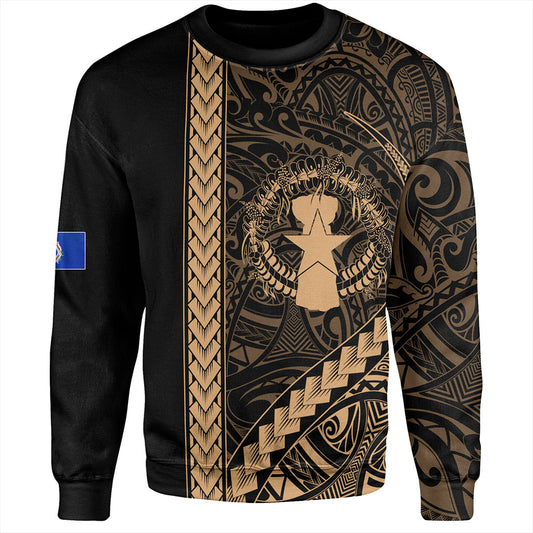 Northern Mariana Islands Sweatshirt Coat Of Arms Polynesian Tribal Gold