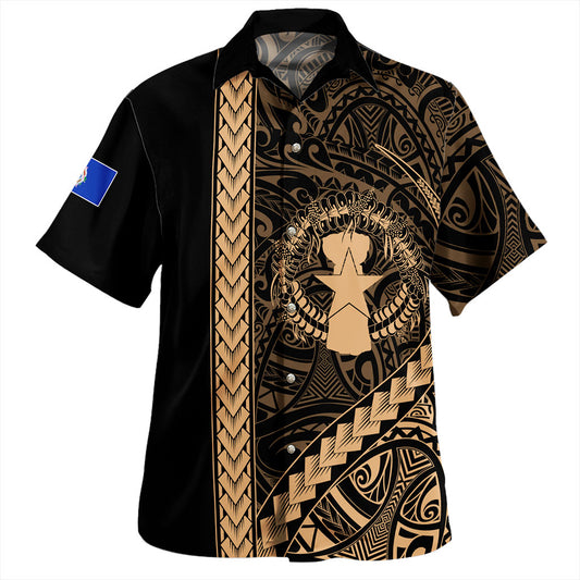 Northern Mariana Islands Hawaiian Shirt Coat Of Arms Polynesian Tribal Gold