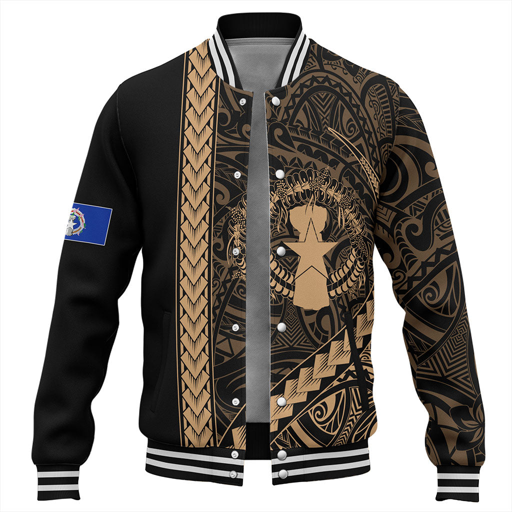 Northern Mariana Islands Baseball Jacket Coat Of Arms Polynesian Tribal Gold