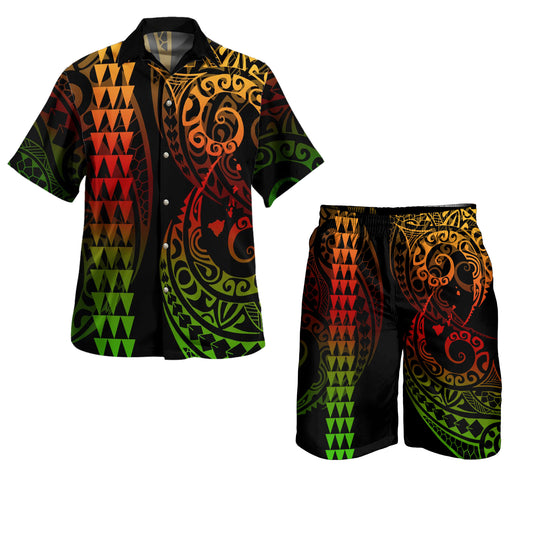 Hawaii Combo Shirts And Shorts Hawaiian Map Kakau Style Reggae
