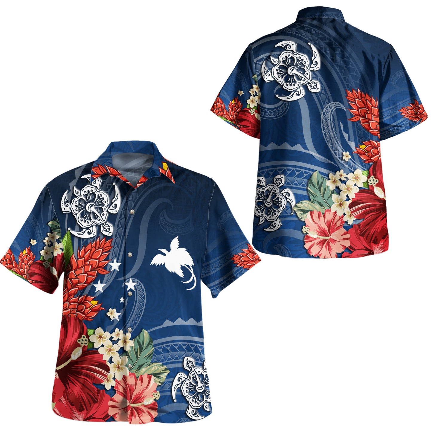 Papua New Guinea Combo Off Shoulder Long Dress And Shirt  Flower And Turtle