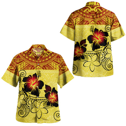 Hawaii Combo Puletasi And Shirt Polynesian Tribal Patterns Hibiscus Flowers Yellow Color