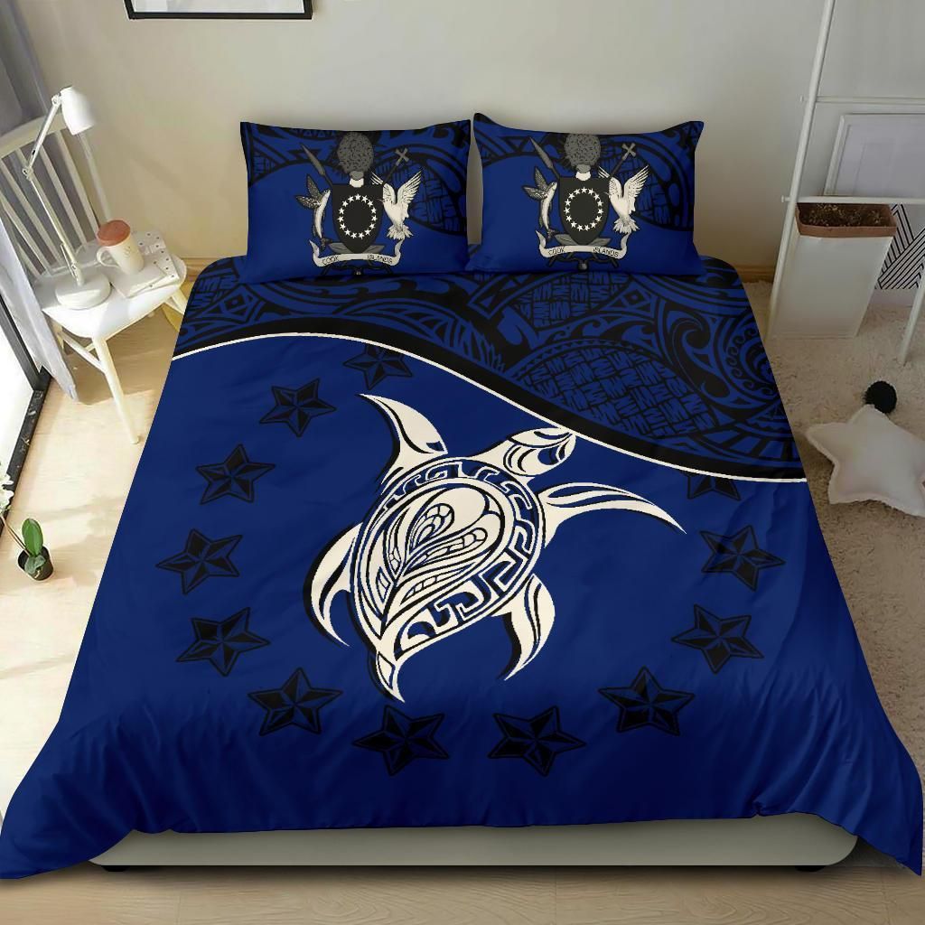 Polynesian Duvet Cover Set - Cook Islands Bedding Set Dark Blue