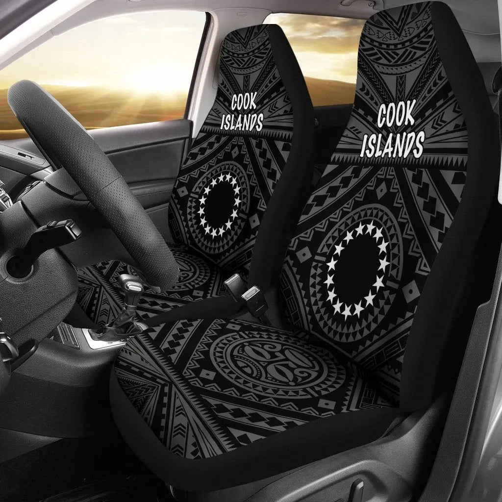 Cook Islands Car Seat Covers - Seal With Polynesian Tattoo Style ( Black)