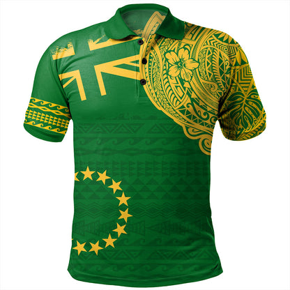 Cook Islands Polo Shirt Tribal Flag With Coat Of Arms
