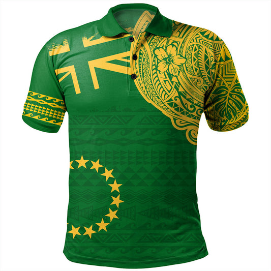 Cook Islands Polo Shirt Tribal Flag With Coat Of Arms