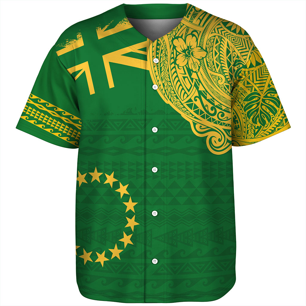 Cook Islands Baseball Shirt Tribal Flag With Coat Of Arms