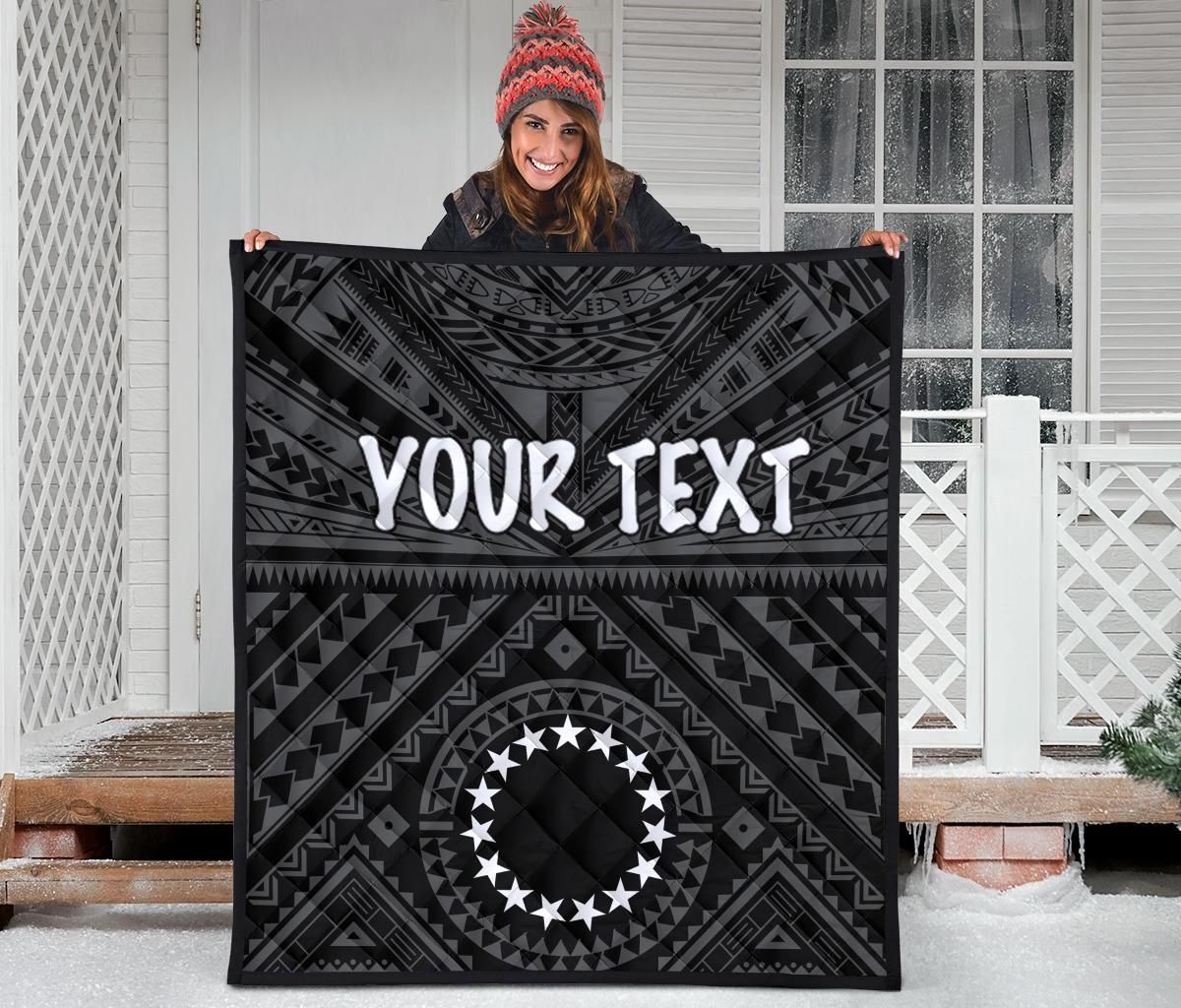Cook Islands Personalised Premium Quilt - Seal With Polynesian Tattoo Style ( Black)