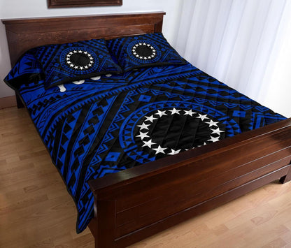 Cook Islands Personalised Quilt Bed Set - Seal With Polynesian Tattoo Style ( Blue)