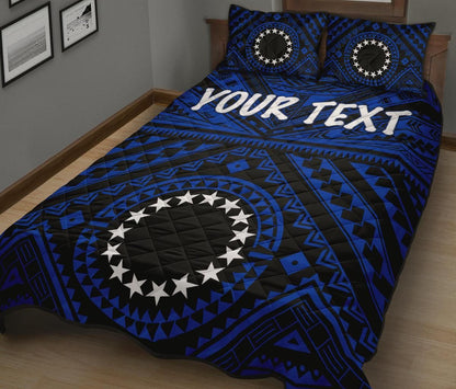 Cook Islands Personalised Quilt Bed Set - Seal With Polynesian Tattoo Style ( Blue)