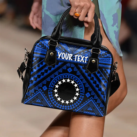 Cook Islands Personalised Shoulder Handbag - Seal With Polynesian Tattoo Style (Blue)