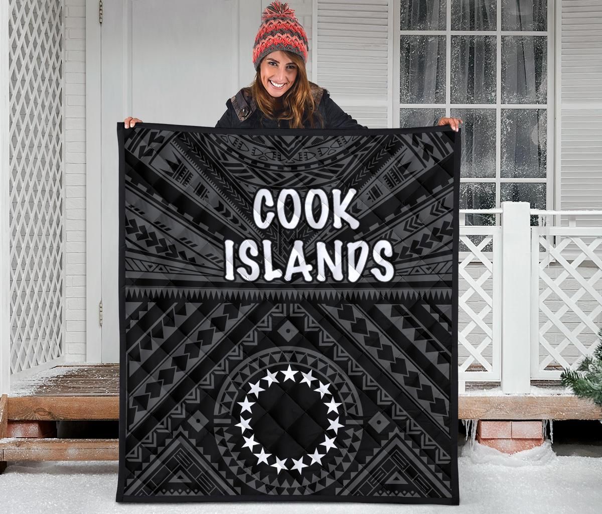 Cook Islands Premium Quilt - Seal With Polynesian Tattoo Style ( Black)