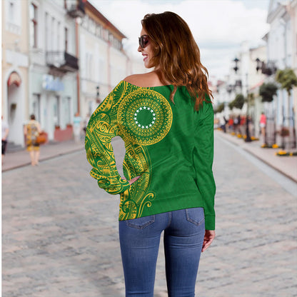 Cook Islands Off Shoulder Sweatshirt Tribal Tattoo Circle