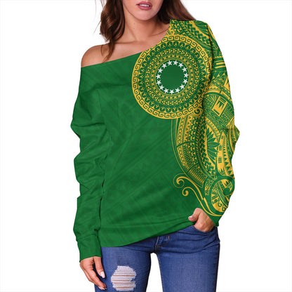 Cook Islands Off Shoulder Sweatshirt Tribal Tattoo Circle