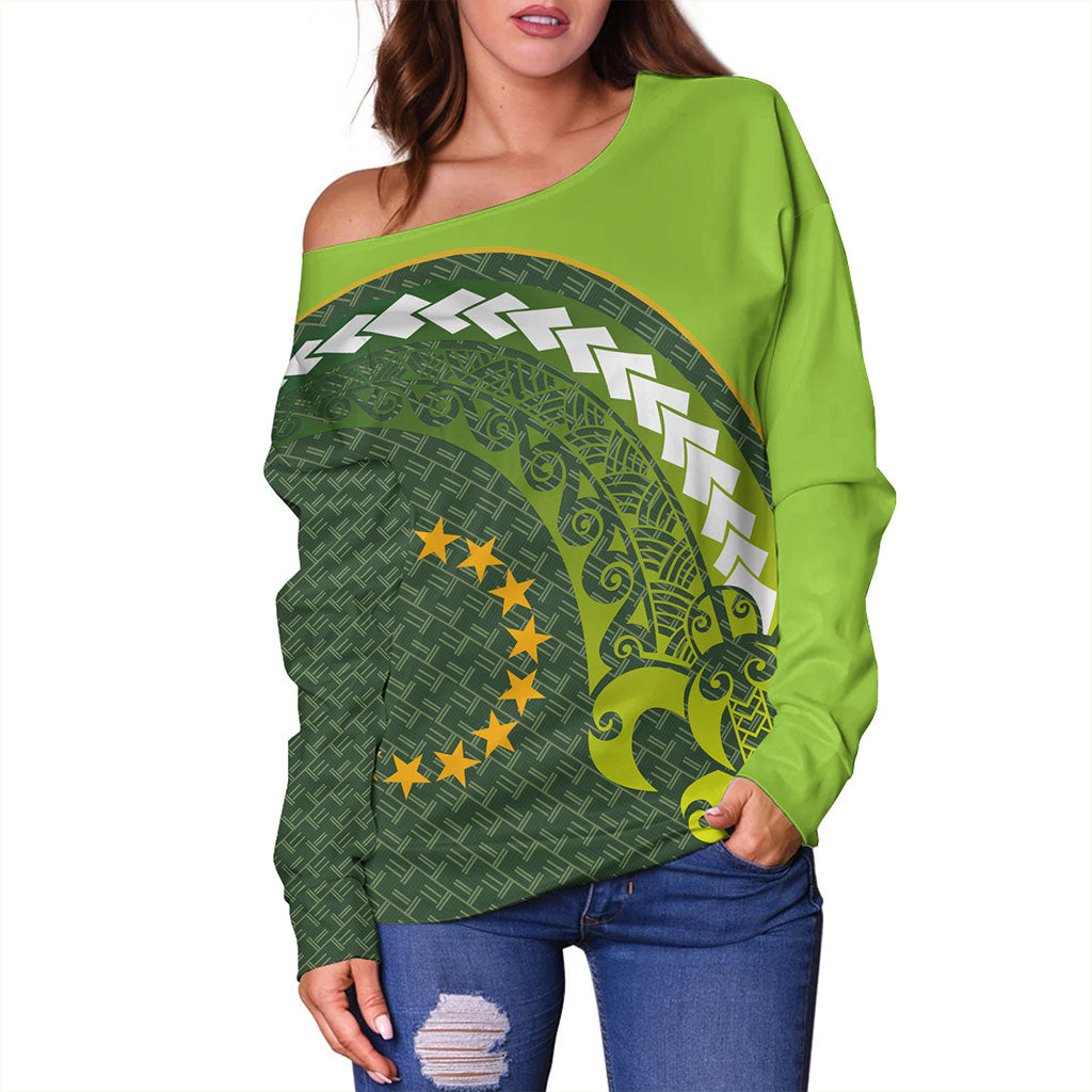 Cook Islands Off Shoulder Sweatshirt Turtle Tattoo Tribal